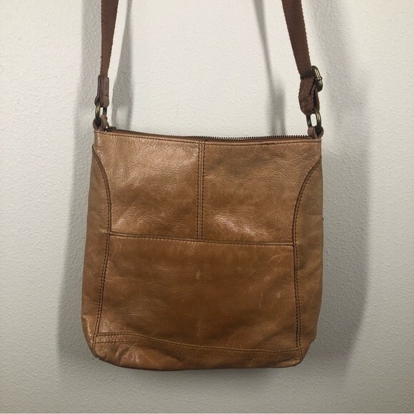 The Sak Lucia Brown Leather Crossbody Bag Mixed Metallic Print Pocket Purse - Picture 11 of 15